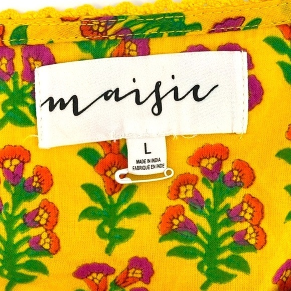 Maisie Nordstrom Yellow Floral Puff Sleeve Tie Neck Mini Dress Size Large - Picture 10 of 12